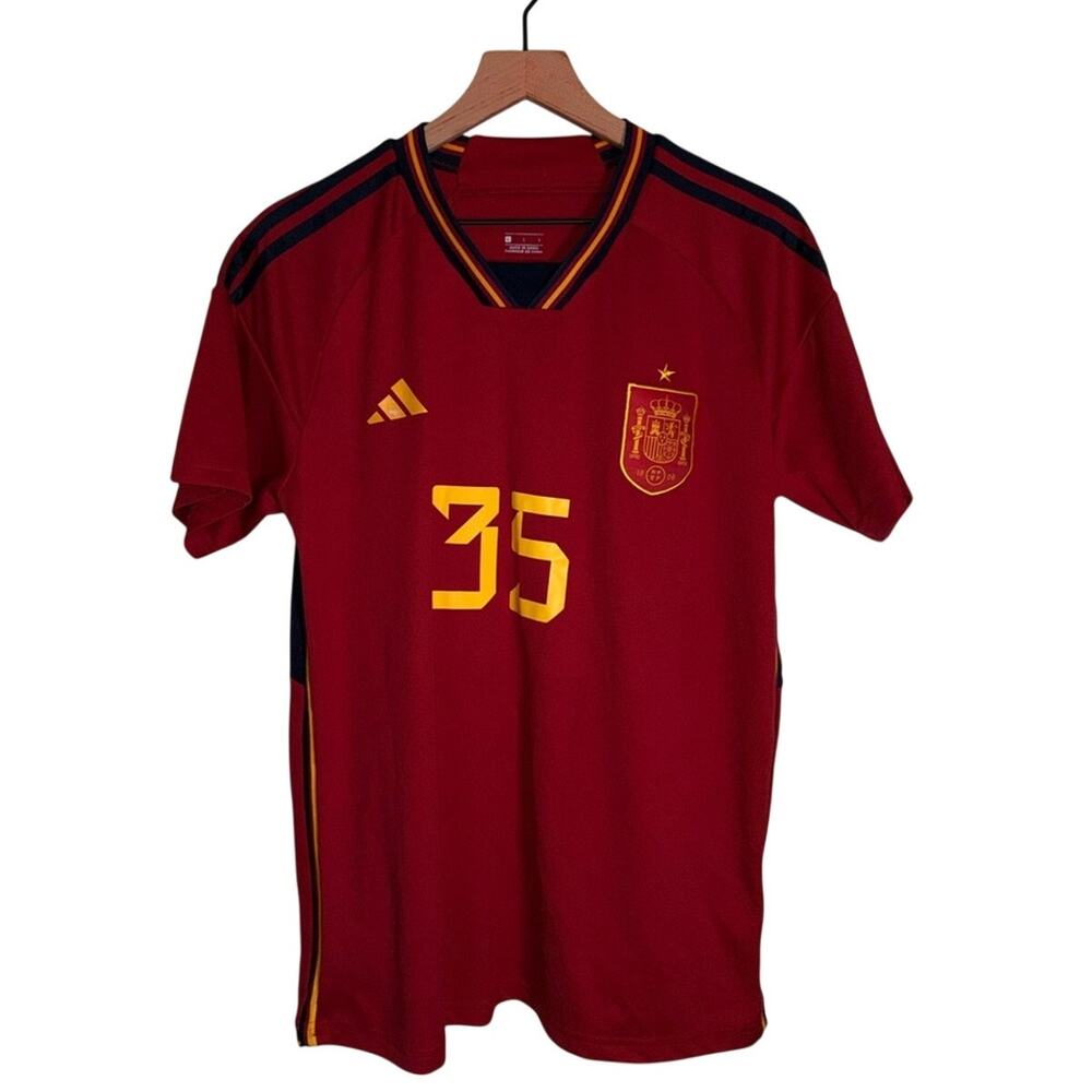 ADIDAS SPAIN replica futbol soccer jersey with Navy & Yellow Stripe Trim L